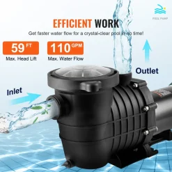 VEVOR Above Ground Pool Pump, 2 HP, 110 GPM Max Flow Single Speed Swimming Pool Pump, 110V/240V 3450 RPM 59 ft Max Head Pool Pump with Filter Basket, for Above Ground Pools Hot Tubs Spas