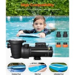 VEVOR Above Ground Pool Pump, 2HP/0.44HP, Dual Speed Swimming Pool Pump, High 118 GPM 56 ft Lift, Low 57 GPM 14 ft Lift, 110V 3450 RPM with Strainer Basket, 122°F Max Water Temp, for Hot Tubs Spas