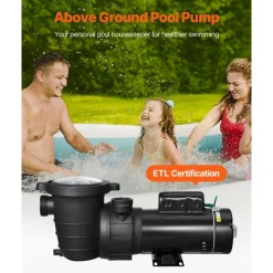 VEVOR Above Ground Pool Pump, 1.5HP/0.35HP, Dual Speed Swimming Pool Pump, High 110 GPM 54 ft Lift, Low 52 GPM 14 ft Lift, 110V 3450 RPM with Strainer Basket, 122°F Max Water Temp, for Hot Tubs Spas