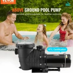 VEVOR Above Ground Pool Pump, 1.5 HP, 100 GPM Single Speed Swimming Pool Pump, 110V/240V 3450 RPM 50.9 ft Max Head Pool Pump with Filter Basket, for Above Ground Pools Hot Tubs Spas