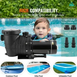 VEVOR Above Ground Pool Pump, 1.5 HP, 100 GPM Single Speed Swimming Pool Pump, 110V/240V 3450 RPM 50.9 ft Max Head Pool Pump with Filter Basket, for Above Ground Pools Hot Tubs Spas