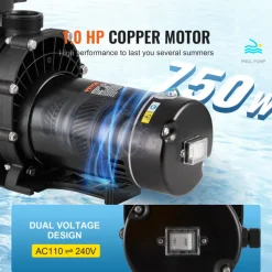 VEVOR Above Ground Pool Pump, 1HP, 80 GPM Max. Flow Single Speed Swimming Pool Pump, 110V/240V 3450RPM 34.4ft Max. Head Pool Pump with Filter Basket, for Above Ground Pools Hot Tubs Spas