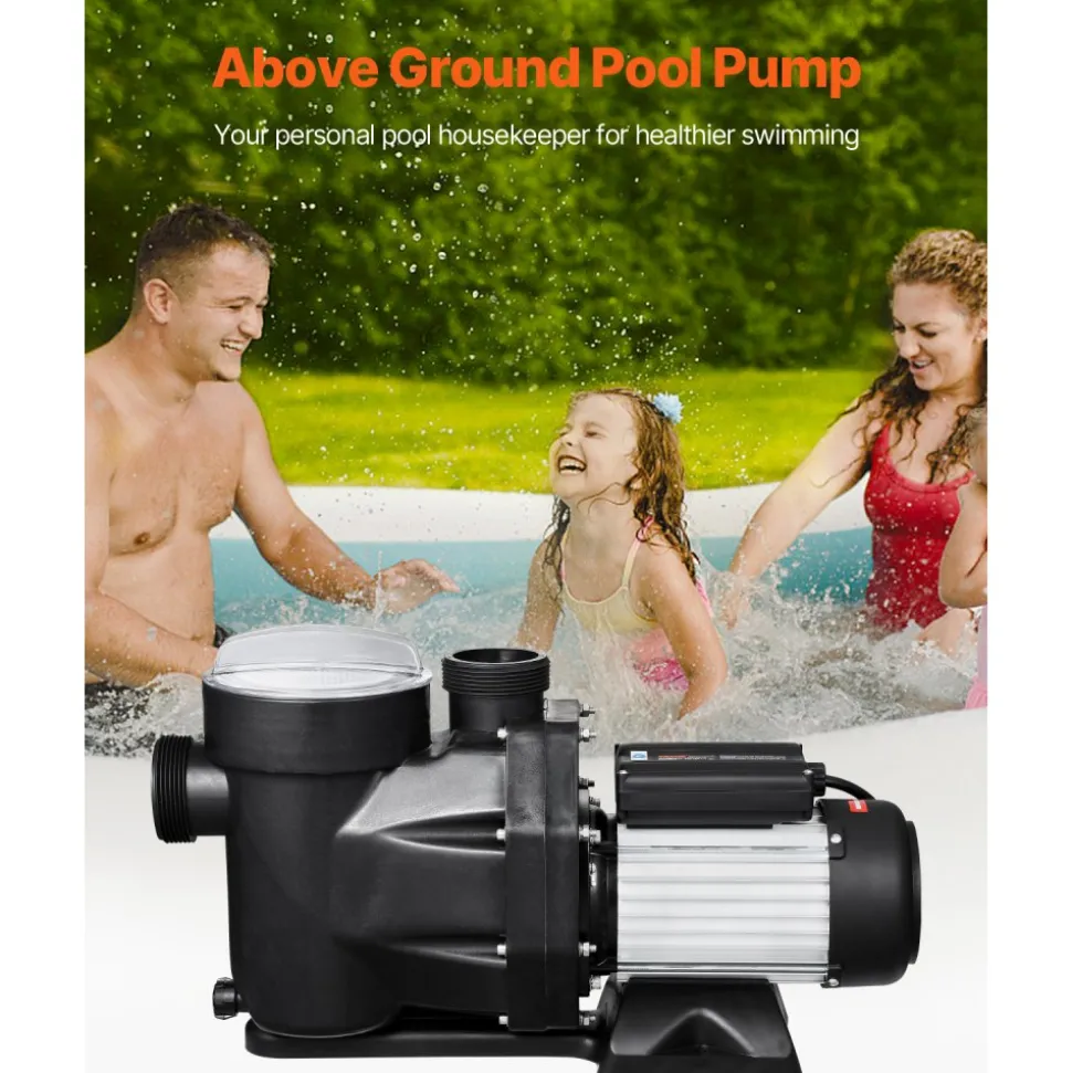 VEVOR Above Ground Pool Pump, 2.5 HP, 148 GPM Max Flow Single Speed Swimming Pool Pump, 220V 3450 RPM 62 ft Max Head Lift with PP Shell Strainer Basket, 122°F Max Water Temperature, for Hot Tubs Spas