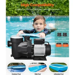 VEVOR Above Ground Pool Pump, 3 HP, 149 GPM Max Flow Single Speed Swimming Pool Pump, 220V 3450 RPM 42 ft Max Head Lift with PP Shell Strainer Basket, 122°F Max Water Temp, for Hot Tubs Spas, No Plug