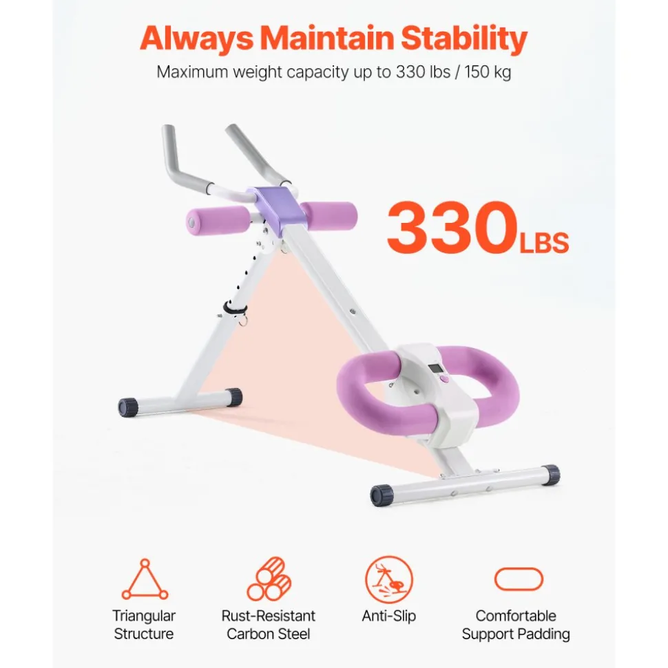 VEVOR AB Workout Machine, Ab Workout Equipment at Home Gym, Core & Abdominal Trainers for Women, 330 lbs Weight Capacity Strength Training Ab Cruncher, Foldable Adjustable Fitness Exerciser