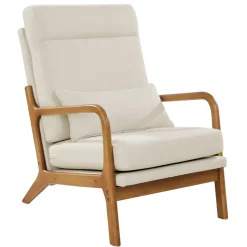 VEVOR Accent Chair, High Back Mid Century Modern Armchair with Solid Wood Frame and Non-Slip Legs, Upholstered Leisure Chair with Linen Fabric and 5.3 in Thickened Cushion, for Living Room, Bedroom