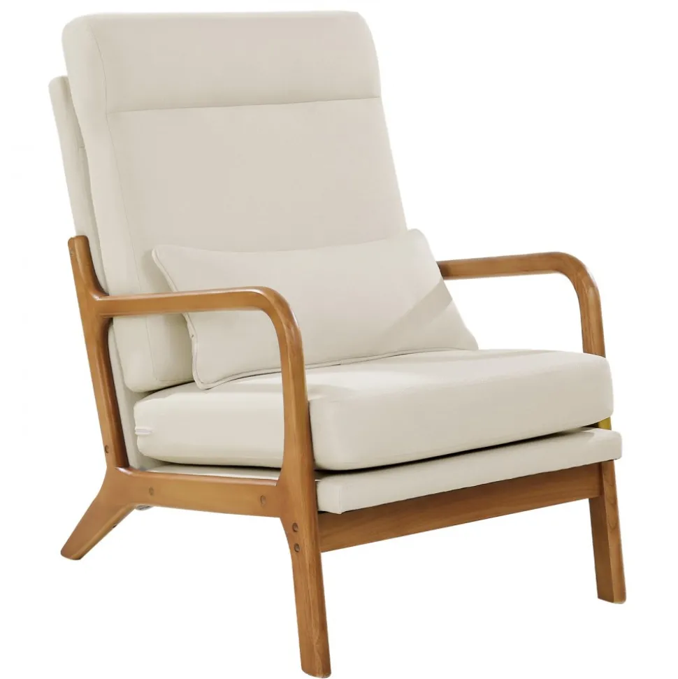 VEVOR Accent Chair, High Back Mid Century Modern Armchair with Solid Wood Frame and Non-Slip Legs, Upholstered Leisure Chair with Linen Fabric and 5.3 in Thickened Cushion, for Living Room, Bedroom