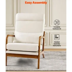 VEVOR Accent Chair, High Back Mid Century Modern Armchair with Solid Wood Frame and Non-Slip Legs, Upholstered Leisure Chair with Linen Fabric and 5.3 in Thickened Cushion, for Living Room, Bedroom