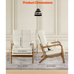 VEVOR Accent Chair, High Back Mid Century Modern Armchair with Solid Wood Frame and Non-Slip Legs, Upholstered Leisure Chair with Linen Fabric and 5.3 in Thickened Cushion, for Living Room, Bedroom