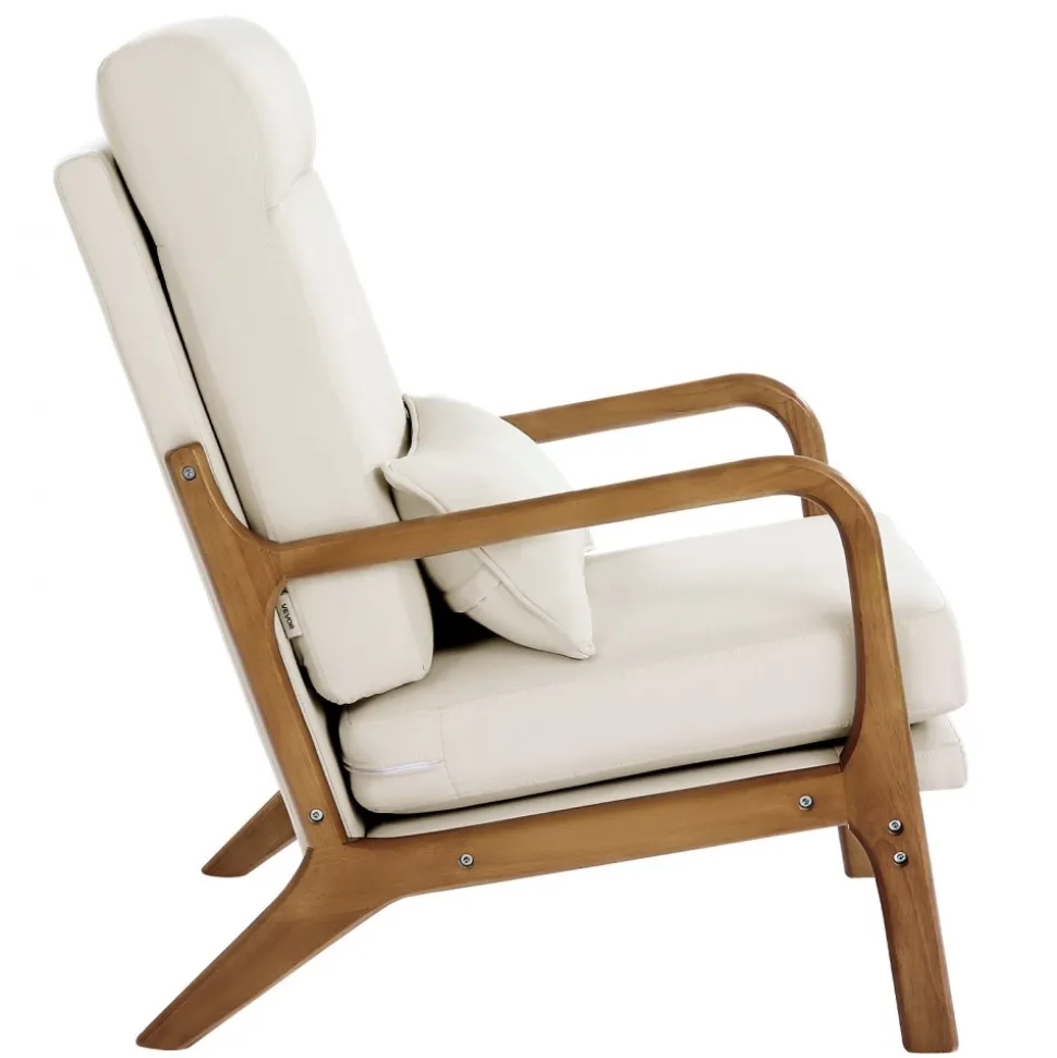 VEVOR Accent Chair, High Back Mid Century Modern Armchair with Solid Wood Frame and Non-Slip Legs, Upholstered Leisure Chair with Linen Fabric and 5.3 in Thickened Cushion, for Living Room, Bedroom