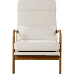 VEVOR Accent Chair, High Back Mid Century Modern Armchair with Solid Wood Frame and Non-Slip Legs, Upholstered Leisure Chair with Linen Fabric and 5.3 in Thickened Cushion, for Living Room, Bedroom