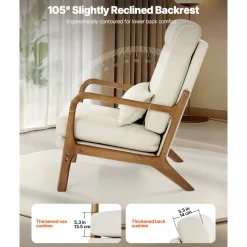 VEVOR Accent Chair, High Back Mid Century Modern Armchair with Solid Wood Frame and Non-Slip Legs, Upholstered Leisure Chair with Linen Fabric and 5.3 in Thickened Cushion, for Living Room, Bedroom