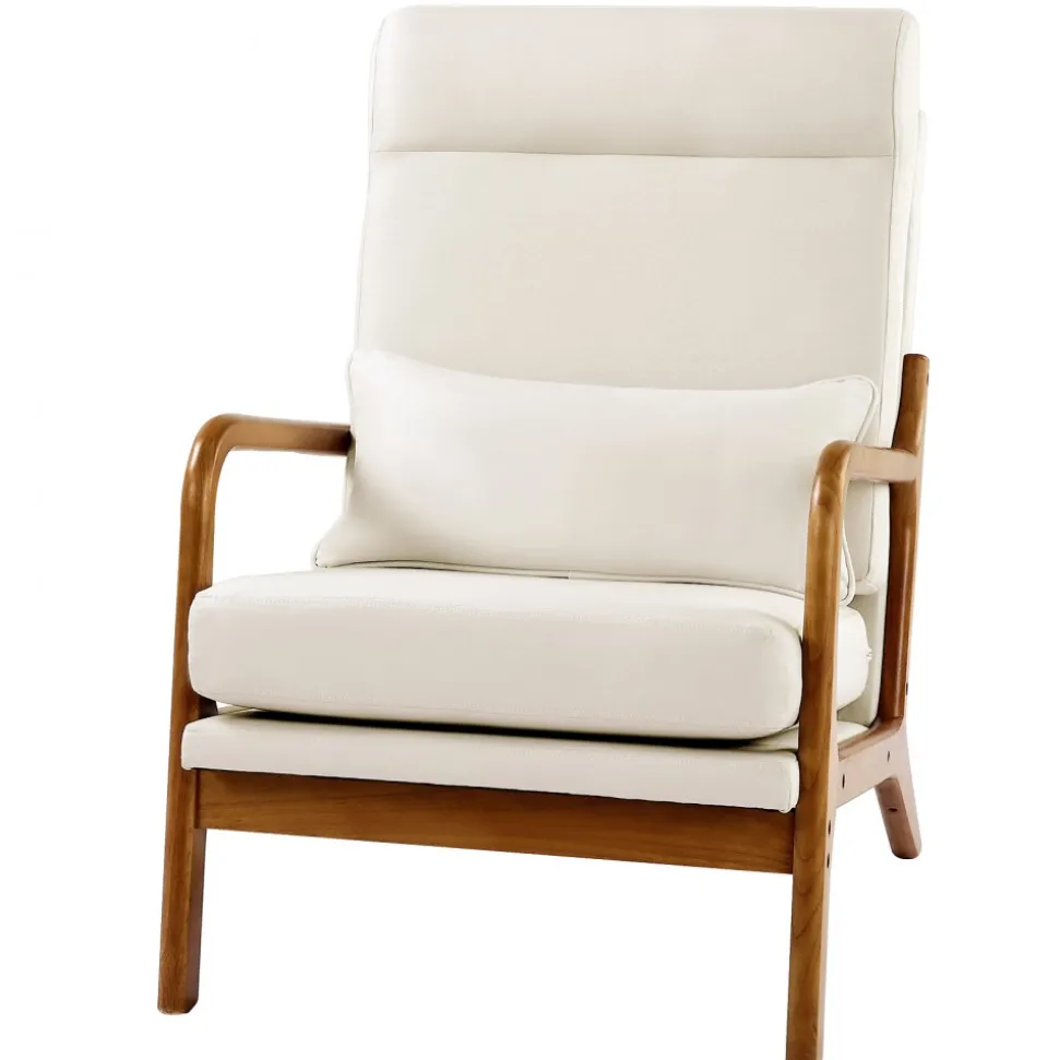 VEVOR Accent Chair, High Back Mid Century Modern Armchair with Solid Wood Frame and Non-Slip Legs, Upholstered Leisure Chair with Linen Fabric and 5.3 in Thickened Cushion, for Living Room, Bedroom
