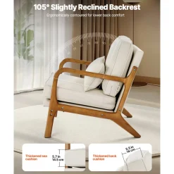 VEVOR Accent Chair, Mid Century Modern Armchair with Solid Wood Frame and Non-Slip Legs, Upholstered Leisure Chair with Linen Fabric and 5.7 in Thickened Cushion, for Living Room, Bedroom, Office