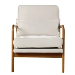 VEVOR Accent Chair, Mid Century Modern Armchair with Solid Wood Frame and Non-Slip Legs, Upholstered Leisure Chair with Linen Fabric and 5.7 in Thickened Cushion, for Living Room, Bedroom, Office