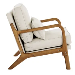 VEVOR Accent Chair, Mid Century Modern Armchair with Solid Wood Frame and Non-Slip Legs, Upholstered Leisure Chair with Linen Fabric and 5.7 in Thickened Cushion, for Living Room, Bedroom, Office