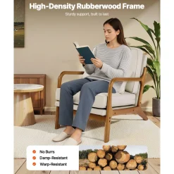 VEVOR Accent Chair, Mid Century Modern Armchair with Solid Wood Frame and Non-Slip Legs, Upholstered Leisure Chair with Linen Fabric and 5.7 in Thickened Cushion, for Living Room, Bedroom, Office