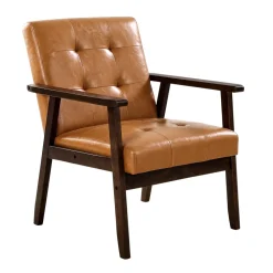 VEVOR Accent Chair, Mid Century Modern Armchair with Solid Wood Frame and Non-Slip Legs, Upholstered Leisure Chair with PU Leather and Soft Cushion, for Living Room, Bedroom, Office