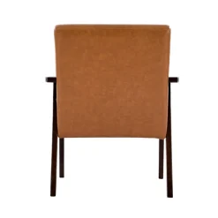 VEVOR Accent Chair, Mid Century Modern Armchair with Solid Wood Frame and Non-Slip Legs, Upholstered Leisure Chair with PU Leather and Soft Cushion, for Living Room, Bedroom, Office