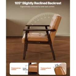 VEVOR Accent Chair, Mid Century Modern Armchair with Solid Wood Frame and Non-Slip Legs, Upholstered Leisure Chair with PU Leather and Soft Cushion, for Living Room, Bedroom, Office