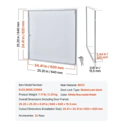 VEVOR Access Panel for Drywall, 25.2 x 25.2 in Galvanized Steel Access Door, Easy Install Hinged Service Panel with Key, for Ceiling Plumbing Electrical, 24.4 x 24.4 in Cutout Size, White