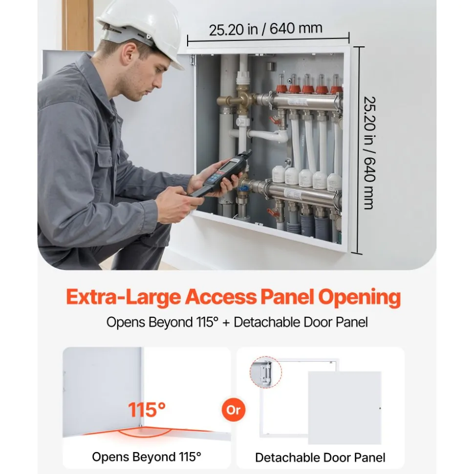 VEVOR Access Panel for Drywall, 25.2 x 25.2 in Galvanized Steel Access Door, Easy Install Hinged Service Panel with Key, for Ceiling Plumbing Electrical, 24.4 x 24.4 in Cutout Size, White