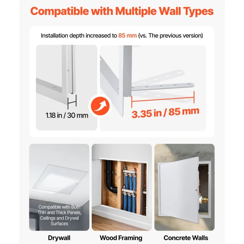 VEVOR Access Panel for Drywall, 25.2 x 25.2 in Galvanized Steel Access Door, Easy Install Hinged Service Panel with Key, for Ceiling Plumbing Electrical, 24.4 x 24.4 in Cutout Size, White