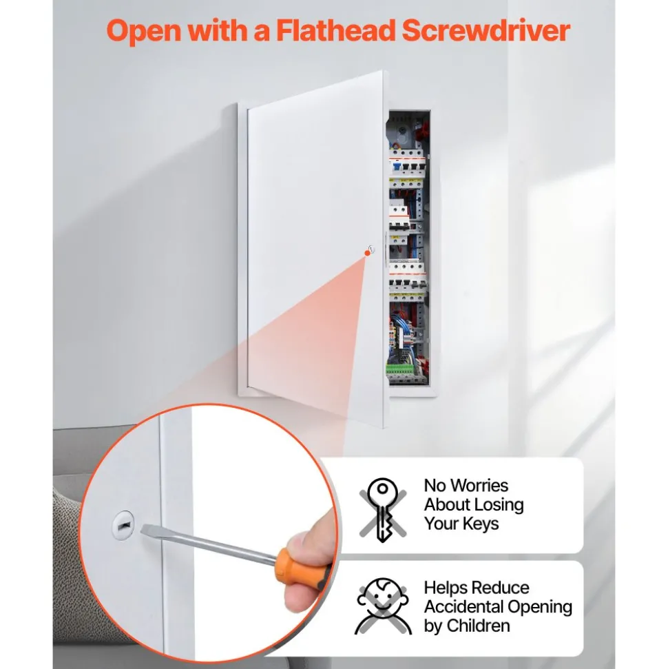 VEVOR Access Panel for Drywall, 25.3 x 17.2 in Galvanized Steel Access Door, Easy Install Hinged Service Panel with Screwdriver Latch, for Ceiling Plumbing Electrical, 16.4 x 24.4 in Cutout Size White