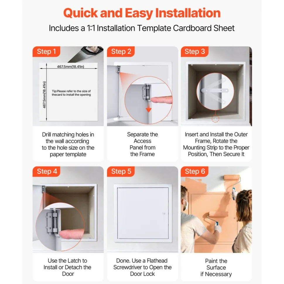 VEVOR Access Panel for Drywall, 19.2 x 19.2 in Galvanized Steel Access Door, Easy Install Hinged Service Panel with Screwdriver Latch, for Ceiling Plumbing Electrical, 18.4 x 18.4 in Cutout Size White