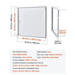 VEVOR Access Panel for Drywall, 19.2 x 19.2 in Galvanized Steel Access Door, Easy Install Hinged Service Panel with Screwdriver Latch, for Ceiling Plumbing Electrical, 18.4 x 18.4 in Cutout Size White