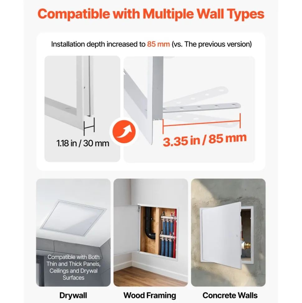 VEVOR Access Panel for Drywall, 19.2 x 19.2 in Galvanized Steel Access Door, Easy Install Hinged Service Panel with Screwdriver Latch, for Ceiling Plumbing Electrical, 18.4 x 18.4 in Cutout Size White