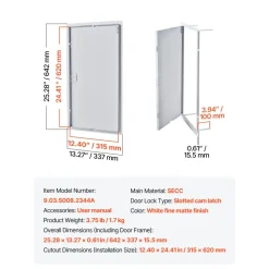 VEVOR Access Panel for Drywall, 25.3 x 13.3 in Galvanized Steel Access Door, Easy Install Hinged Service Panel with Screwdriver Latch, for Ceiling Plumbing Electrical, 12.4 x 24.4 in Cutout Size White