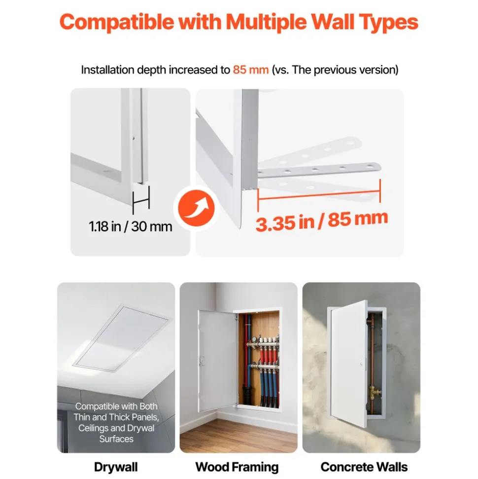 VEVOR Access Panel for Drywall, 25.3 x 13.3 in Galvanized Steel Access Door, Easy Install Hinged Service Panel with Screwdriver Latch, for Ceiling Plumbing Electrical, 12.4 x 24.4 in Cutout Size White