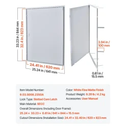 VEVOR Access Panel for Drywall, 33.2 x 25.2 in Galvanized Steel Access Door, Easy Install Hinged Service Panel with Screwdriver Latch, for Ceiling Plumbing Electrical, 24.4 x 32.4 in Cutout Size White
