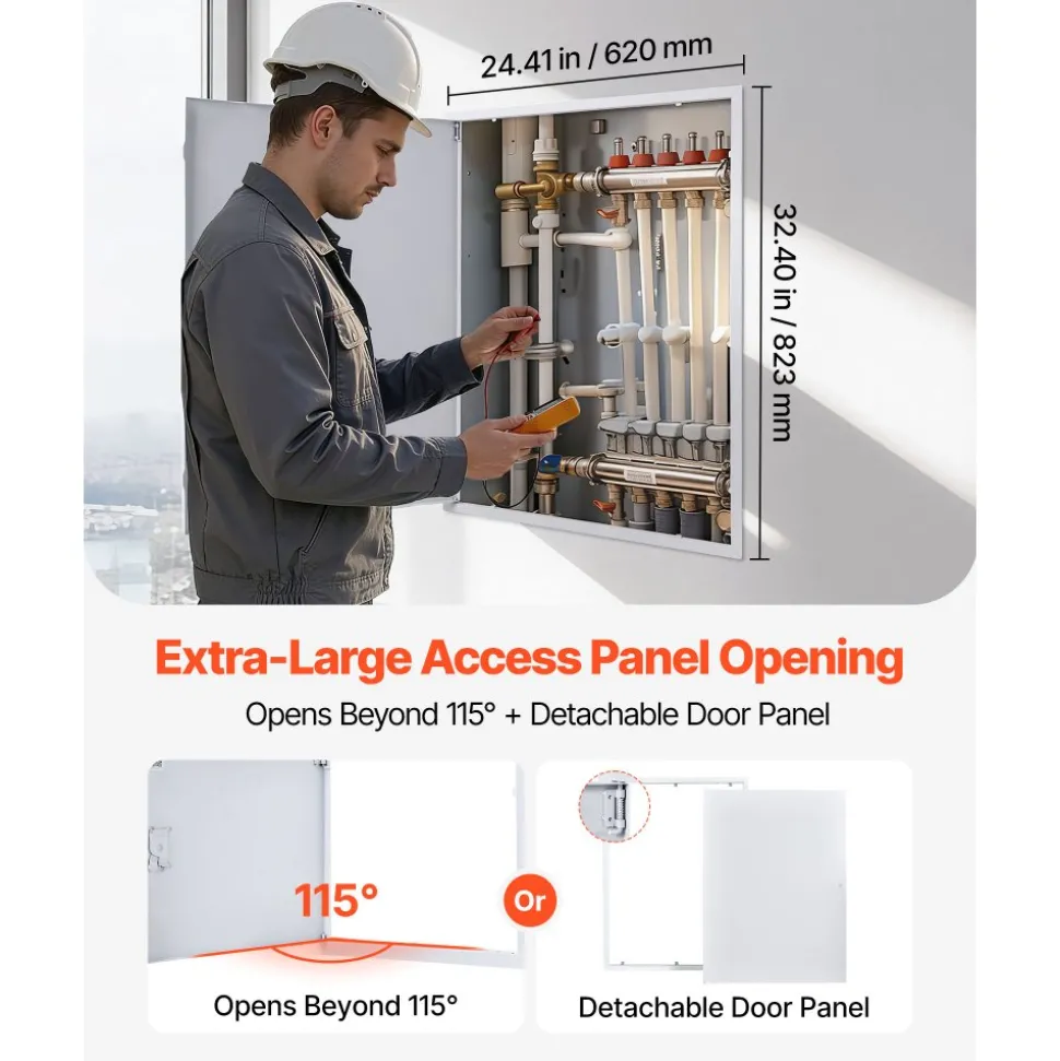 VEVOR Access Panel for Drywall, 33.2 x 25.2 in Galvanized Steel Access Door, Easy Install Hinged Service Panel with Screwdriver Latch, for Ceiling Plumbing Electrical, 24.4 x 32.4 in Cutout Size White