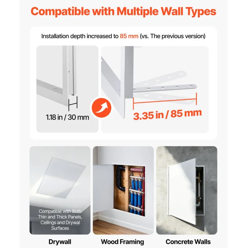 VEVOR Access Panel for Drywall, 33.2 x 25.2 in Galvanized Steel Access Door, Easy Install Hinged Service Panel with Screwdriver Latch, for Ceiling Plumbing Electrical, 24.4 x 32.4 in Cutout Size White