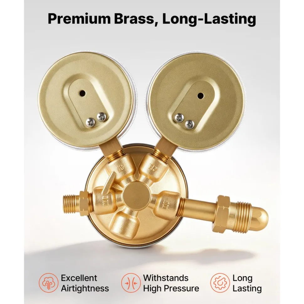 VEVOR Acetylene Regulator, Precise Acetylene Regulator, 0-500PSI Welding Gas Gauge with CGA-510 Inlet Connection & 9/16"-18 LH Outlet Connection, PC Knob Adjustment
