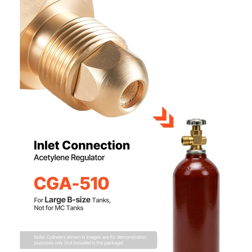 VEVOR Acetylene Regulator, Precise Acetylene Regulator, 0-500PSI Welding Gas Gauge with CGA-510 Inlet Connection & 9/16"-18 LH Outlet Connection, PC Knob Adjustment