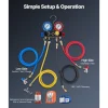 VEVOR AC Manifold Gauge Set for R22 R404A R410A R12 Refrigerants, 4 Way AC Gauges with 5 ft Hoses for Automotive & Household Air Conditioning Maintenance, Evacuation Vacuuming Charging and Recovery