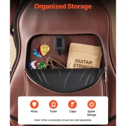 VEVOR Acoustic Guitar Bag , 47.1 Inch, Hard-Shell Protective Travel Carrying Case with Accessory Compartment, Foam Padding, Portable Handle, Shoulder Straps, for 41 Inch Acoustic Guitars, Brown