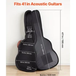 VEVOR Acoustic Guitar Bag , 47.1 Inch, Hard-Shell Protective Travel Carrying Case with Accessory Compartment, Foam Padding, Portable Handle, Shoulder Straps, for 41 Inch Acoustic Guitars, Brown