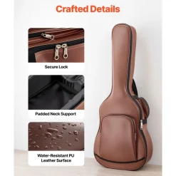 VEVOR Acoustic Guitar Bag , 47.1 Inch, Hard-Shell Protective Travel Carrying Case with Accessory Compartment, Foam Padding, Portable Handle, Shoulder Straps, for 41 Inch Acoustic Guitars, Brown