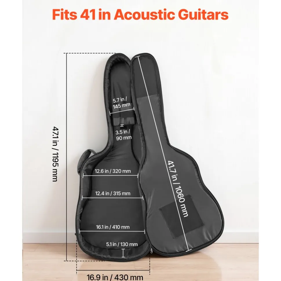 VEVOR Acoustic Guitar Bag, 47.1 Inch, Hard-Shell Protective Travel Carrying Case with Accessory Compartment, Foam Padding, Portable Handle, Shoulder Straps, for 41 Inch Acoustic Guitars, Black