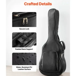 VEVOR Acoustic Guitar Bag, 47.1 Inch, Hard-Shell Protective Travel Carrying Case with Accessory Compartment, Foam Padding, Portable Handle, Shoulder Straps, for 41 Inch Acoustic Guitars, Black
