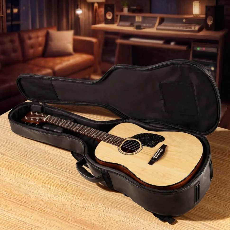 VEVOR Acoustic Guitar Bag, 47.1 Inch, Hard-Shell Protective Travel Carrying Case with Accessory Compartment, Foam Padding, Portable Handle, Shoulder Straps, for 41 Inch Acoustic Guitars, Black