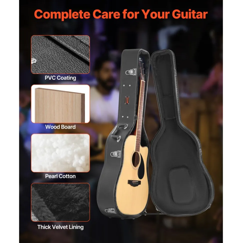 VEVOR Acoustic Guitar Hard Case, 43.31 in Gourd-Shaped Guitar Hard Case, With Lock Latch Key Handle, PVC Padding Soft Lining Water-Resistant Hard Shell Guitar Case, for 39-41 in Acoustic Guitar, Black