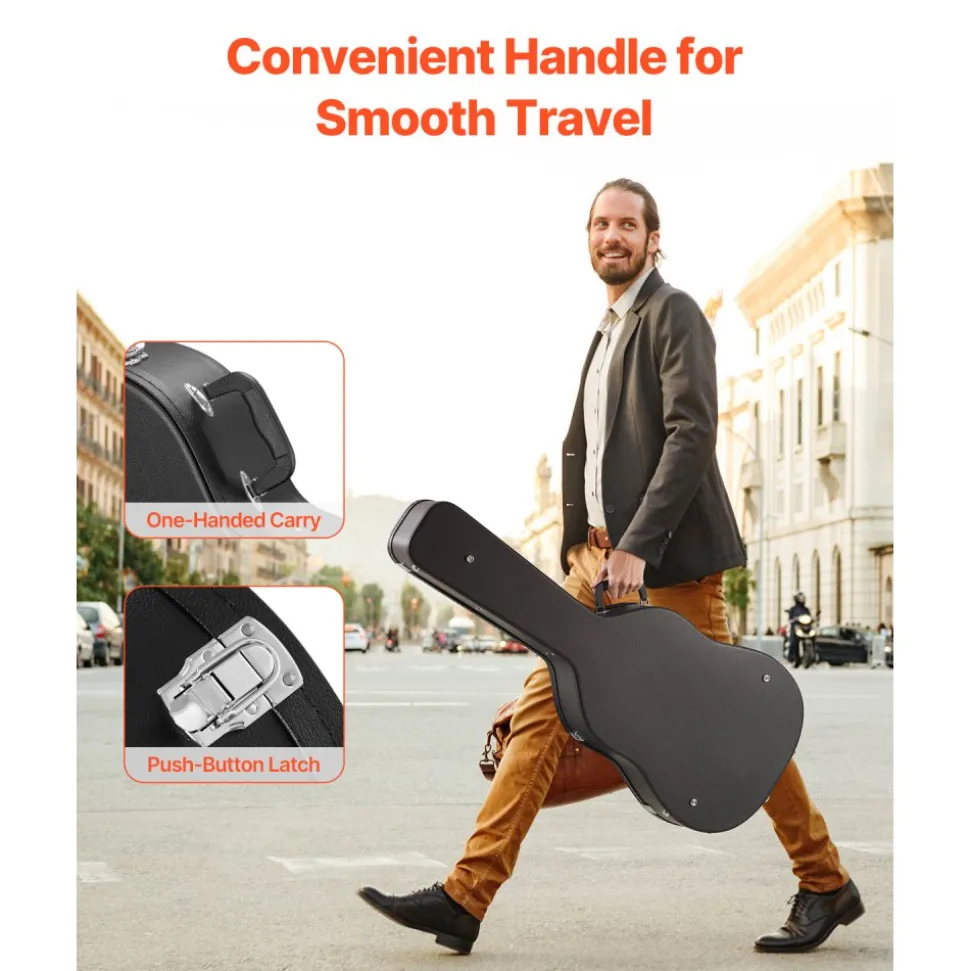 VEVOR Acoustic Guitar Hard Case, 43.31 in Gourd-Shaped Guitar Hard Case, With Lock Latch Key Handle, PVC Padding Soft Lining Water-Resistant Hard Shell Guitar Case, for 39-41 in Acoustic Guitar, Black