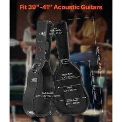 VEVOR Acoustic Guitar Hard Case, 43.31 in Gourd-Shaped Guitar Hard Case, With Lock Latch Key Handle, PVC Padding Soft Lining Water-Resistant Hard Shell Guitar Case, for 39-41 in Acoustic Guitar, Black
