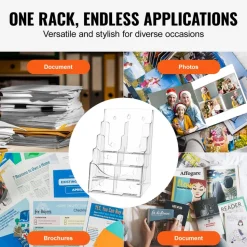 VEVOR Acrylic Brochure Holder 8.5 x 11 inch, 4-Tier Clear Acrylic Literature Display Stand, Plastic Literature Organizer Flyer Stand & Removable Divider for Office Exhibition, Countertop or Wall Mount