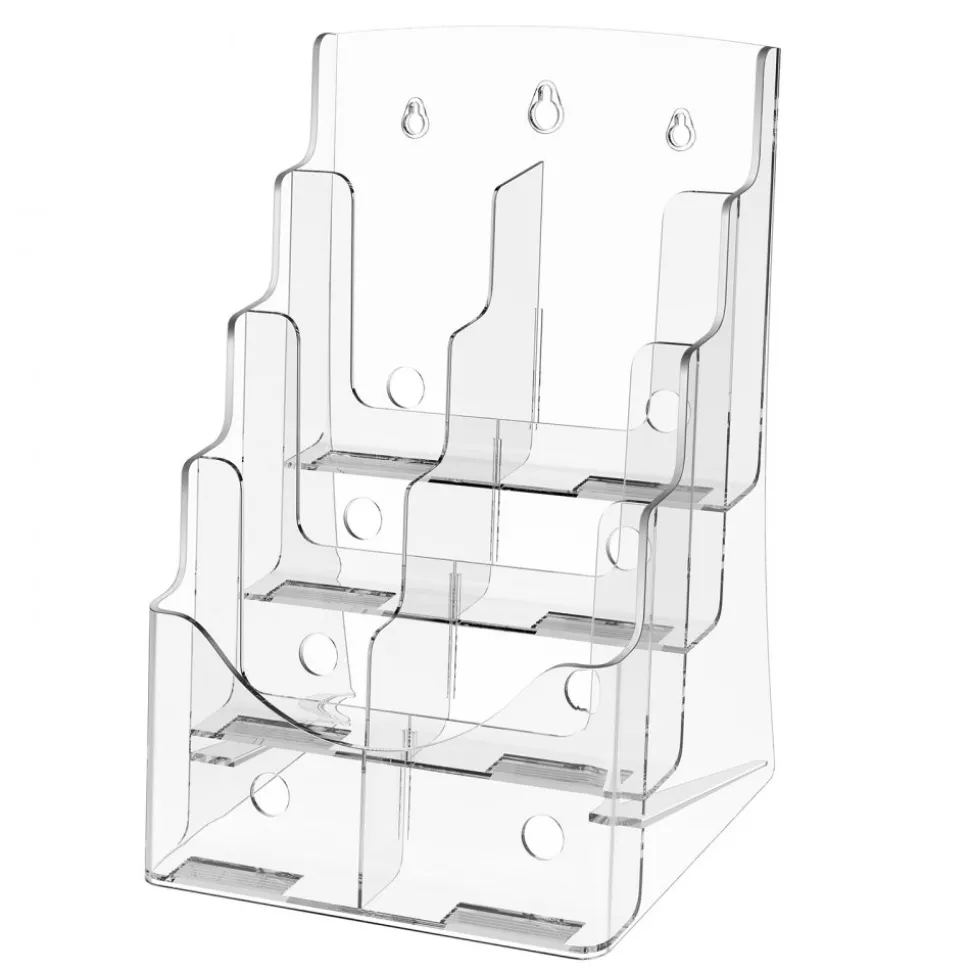 VEVOR Acrylic Brochure Holder 8.5 x 11 inch, 4-Tier Clear Acrylic Literature Display Stand, Plastic Literature Organizer Flyer Stand & Removable Divider for Office Exhibition, Countertop or Wall Mount